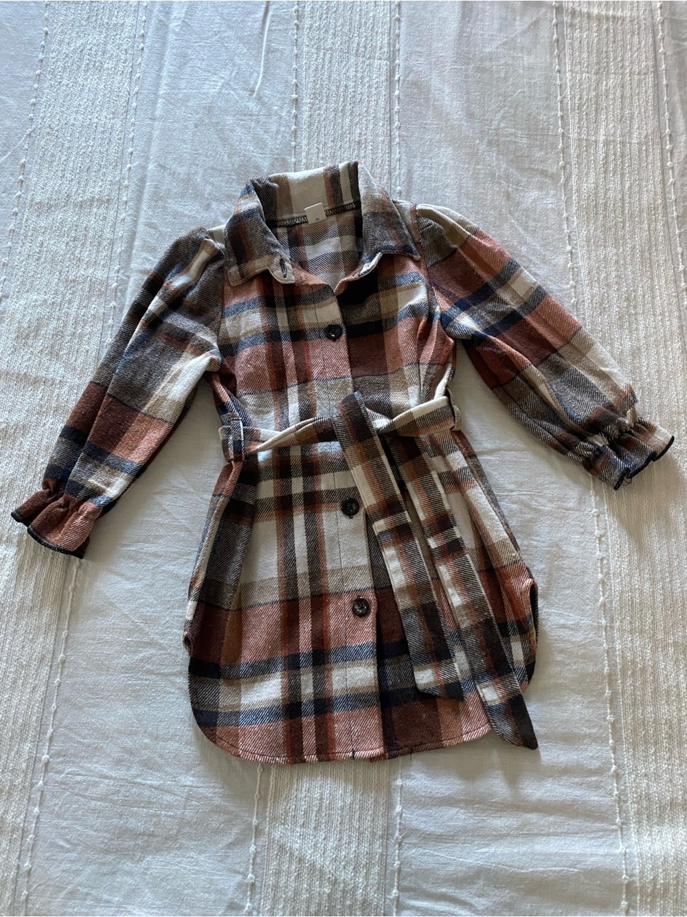 SHEIN Plaid Belted Long Sleeve Dress in Brown, Cream, Black